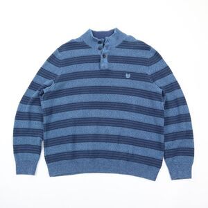 Chaps Men's Henley Sweater Blue Striped Cotton Patch Elbows XL EUC